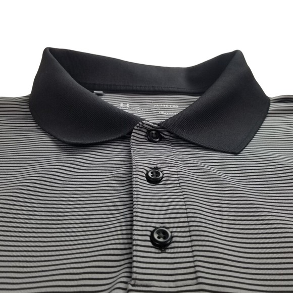 Under Armour Mens Polo Shirt Short Sleeves Striped Loose Heat Gear Black Size XL - Picture 9 of 16